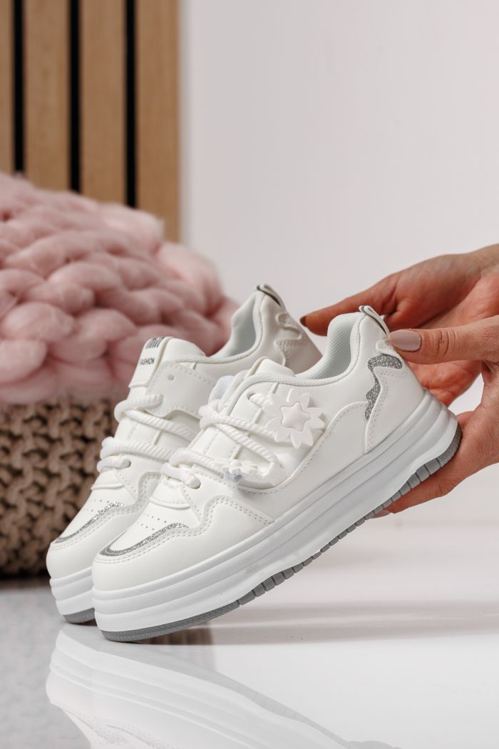 Adidasi copii albi din piele ecologica Becca #24051