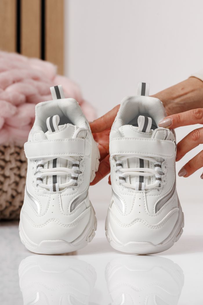 Adidasi copii albi din piele ecologica Arya #24029