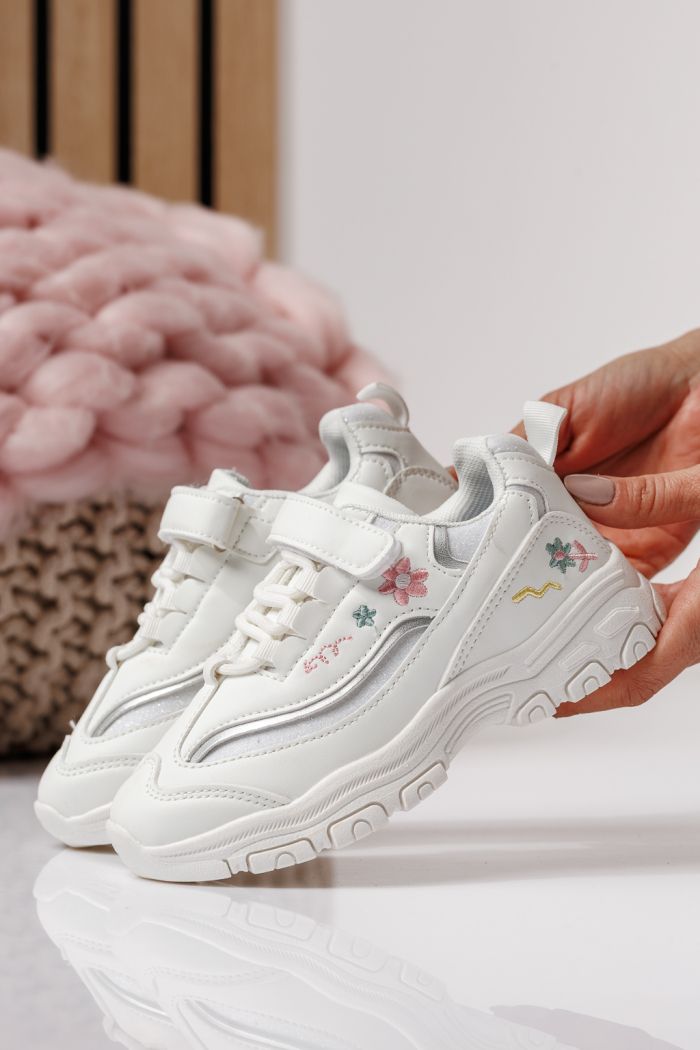 Adidasi copii albi din piele ecologica Arya #24044