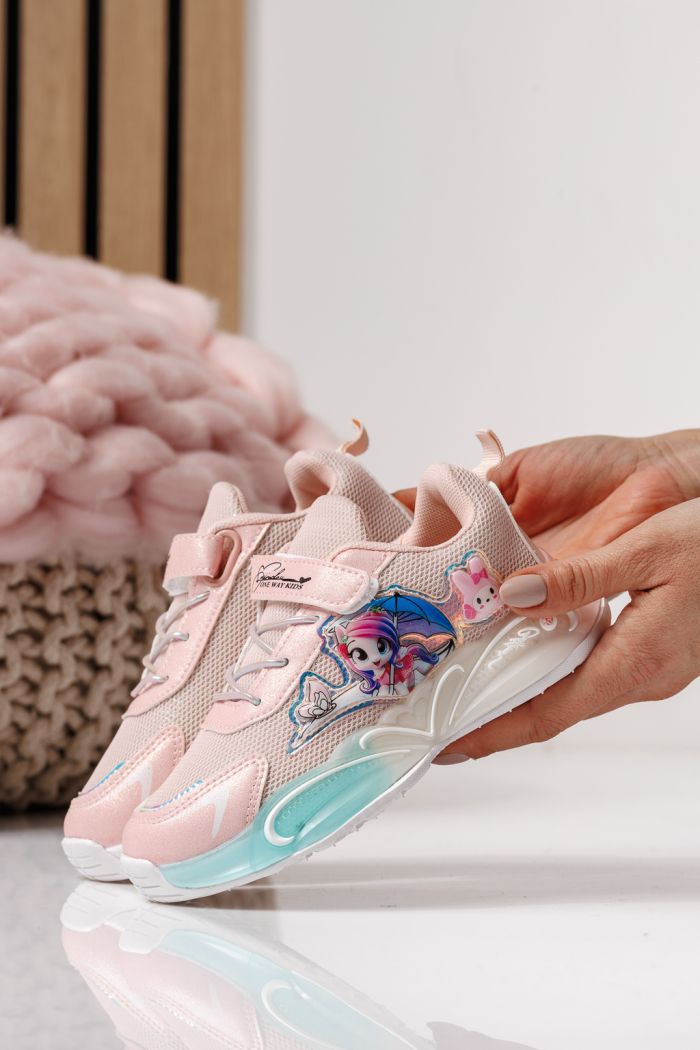 Adidasi copii roz din material textil Flori #24023