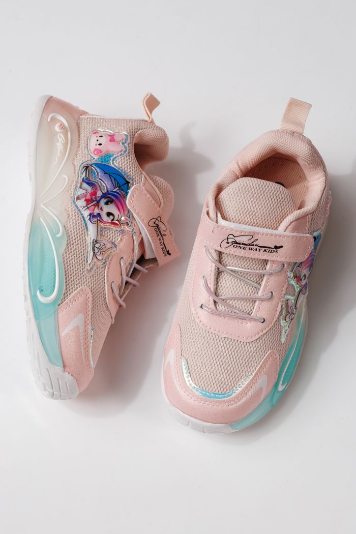 Adidasi copii roz din material textil Flori #24036