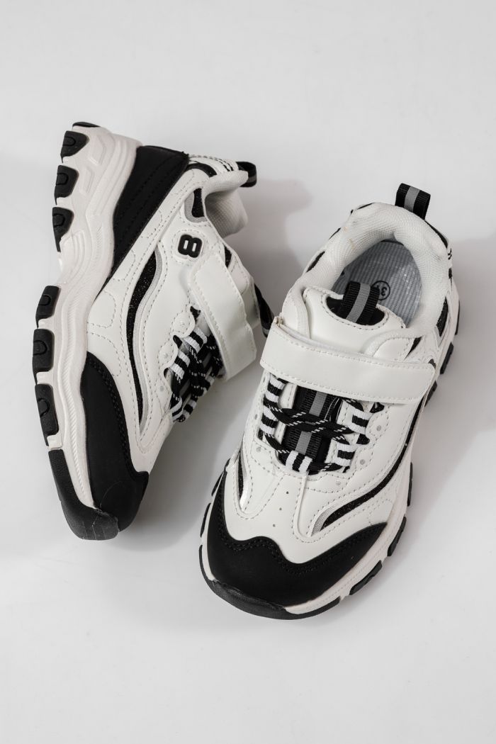 Adidasi copii negri din piele ecologica Arya #24028