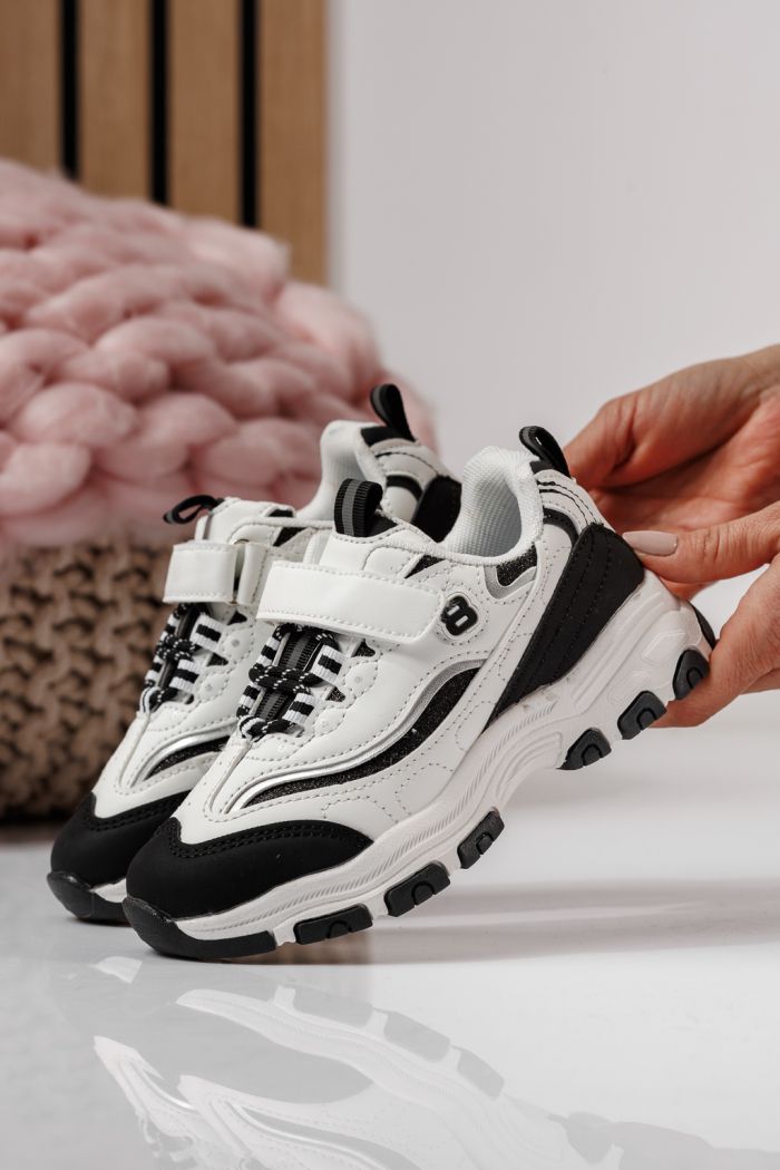 Adidasi copii negri din piele ecologica Arya #24028