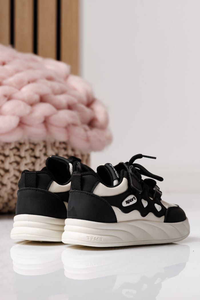 Adidasi copii negri din piele ecologica Aylin #24010