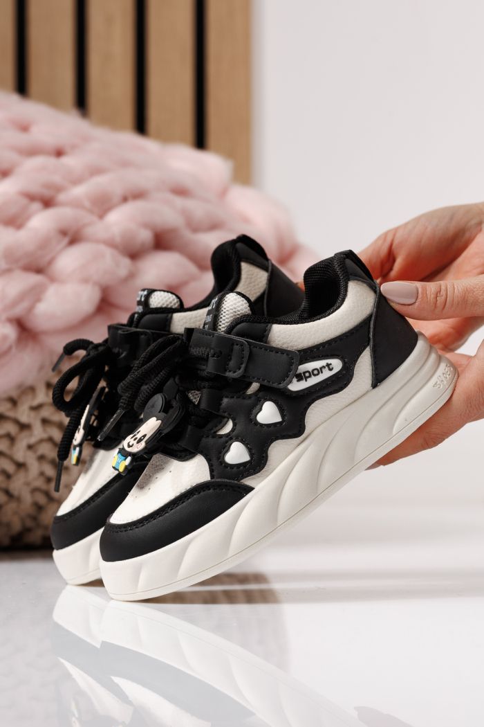 Adidasi copii negri din piele ecologica Aylin #24010