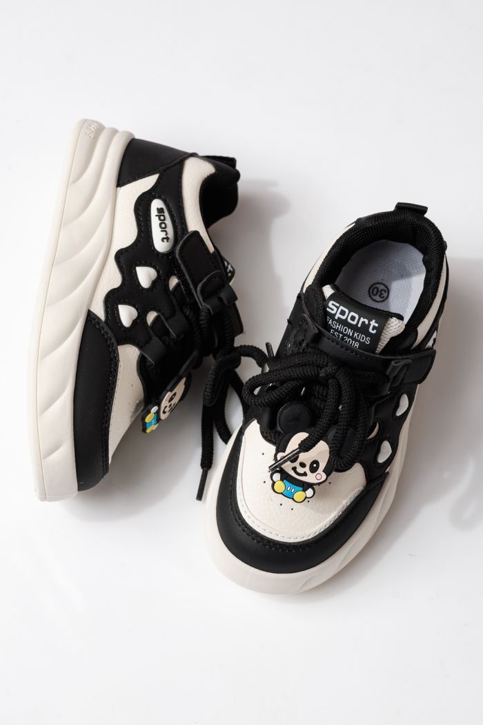 Adidasi copii negri din piele ecologica Aylin #24010