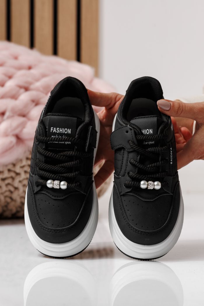 Adidasi copii negri din piele ecologica Asena #24027