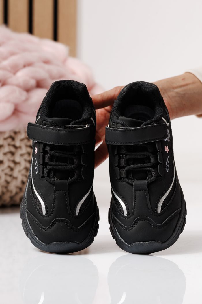 Adidasi copii negri din piele ecologica Arya #24043