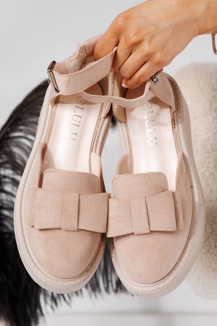 Pantofi casual dama bej din piele ecologica intoarsa Willy #24221