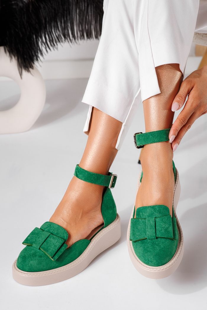 Pantofi casual dama verzi din piele ecologica intoarsa Willy #24223