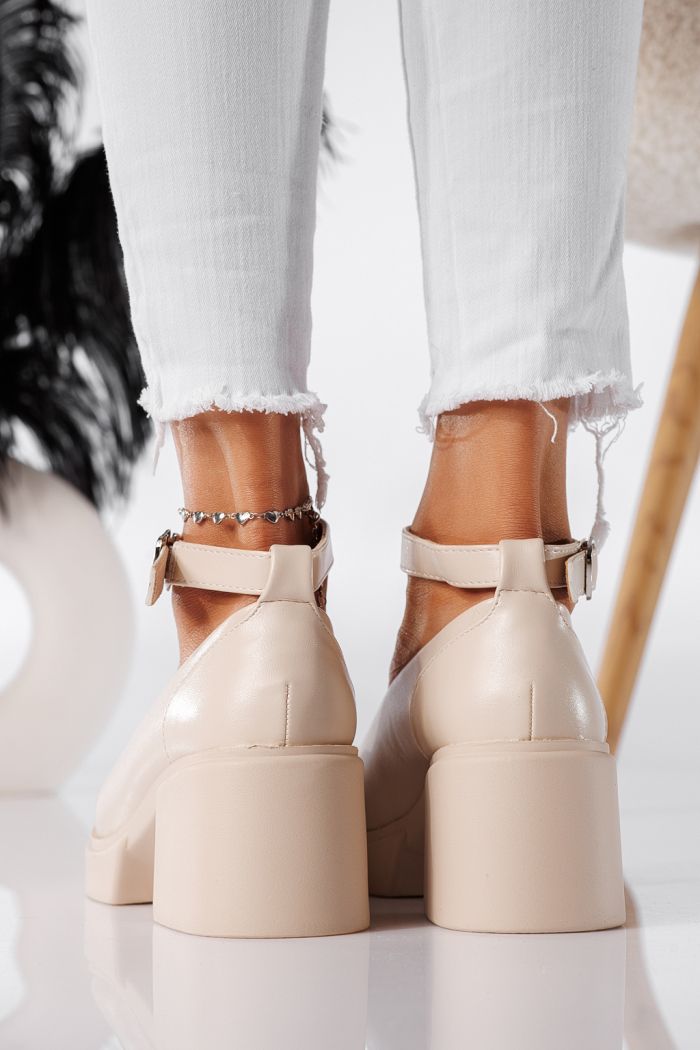 Pantofi casual dama bej din piele ecologica Troya #24226