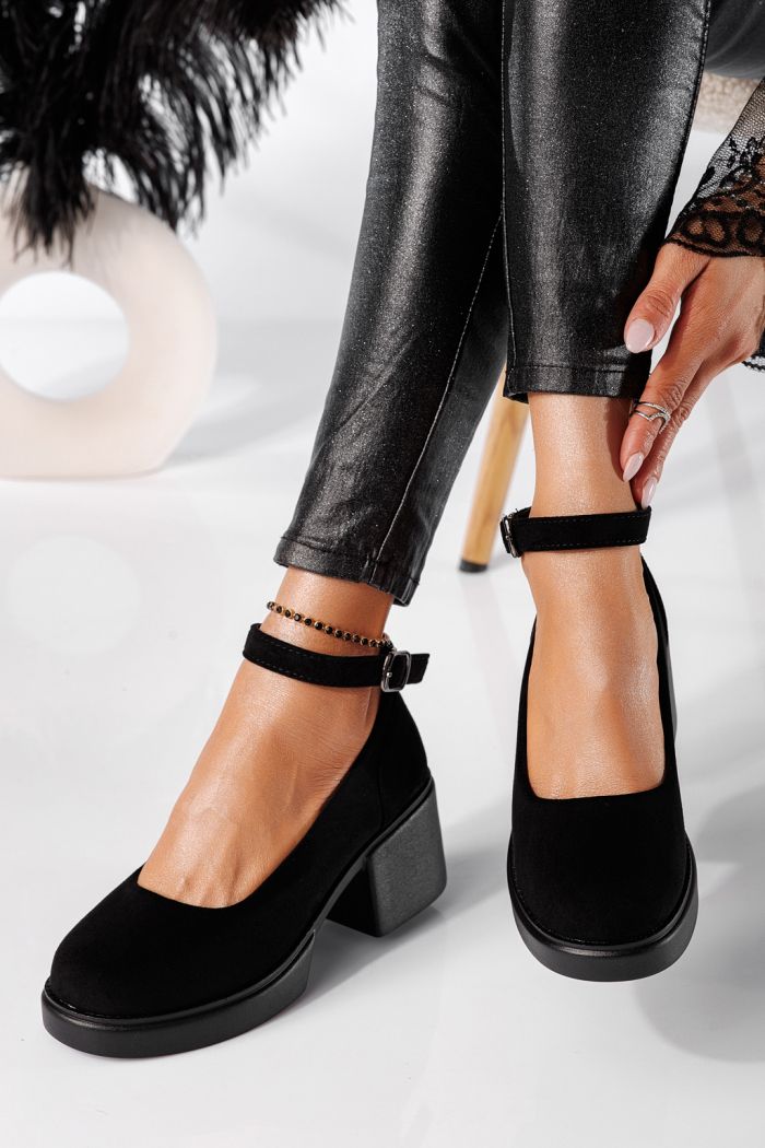 Pantofi casual dama negri din piele ecologica intoarsa Troya #24227