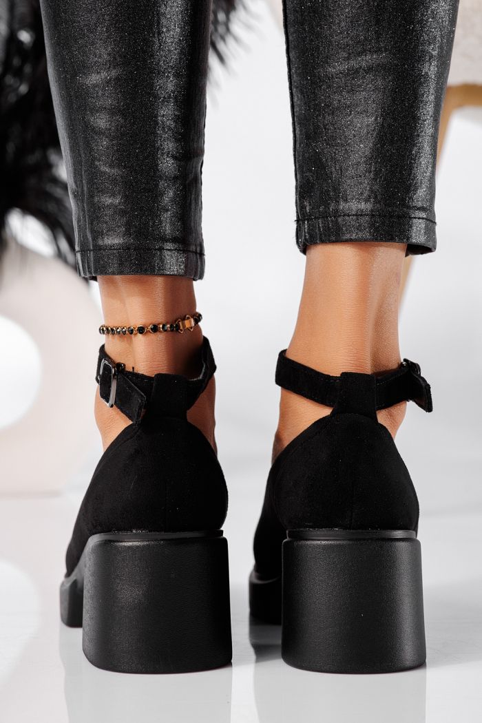 Pantofi casual dama negri din piele ecologica intoarsa Troya #24227