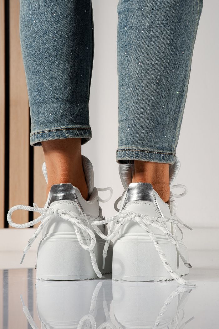 Adidasi dama albi din piele ecologica Elvira #24306