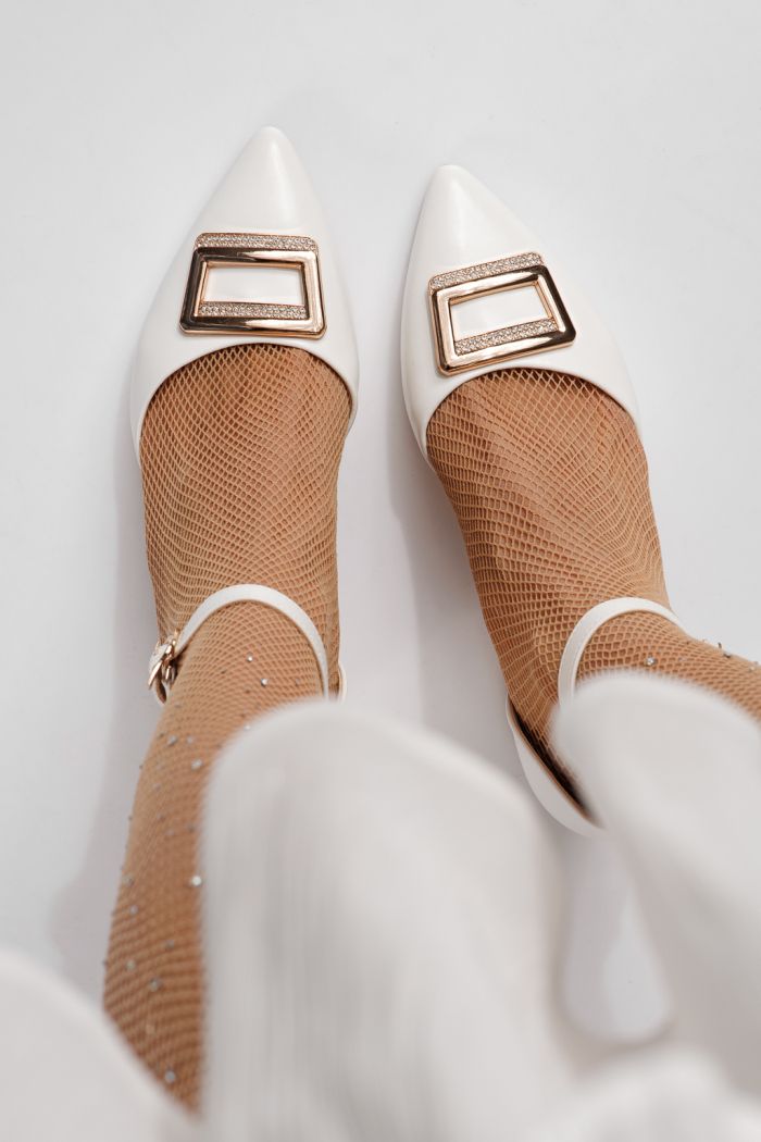 Pantofi cu toc dama albi din piele ecologica Adina #24243