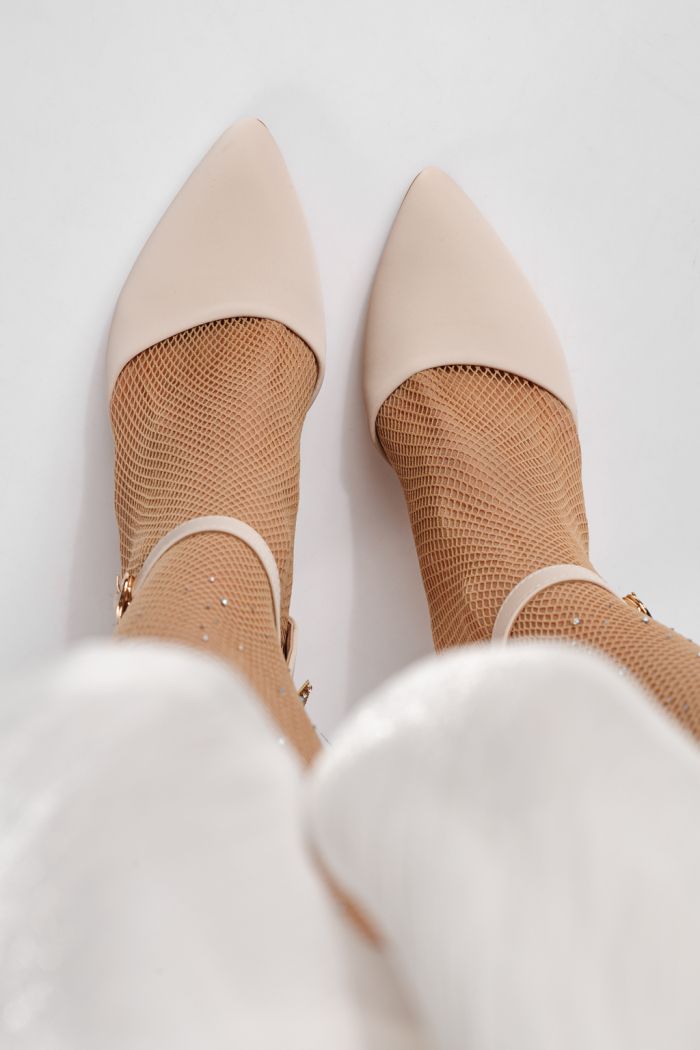 Pantofi cu toc dama bej din piele ecologica Josephina #24262