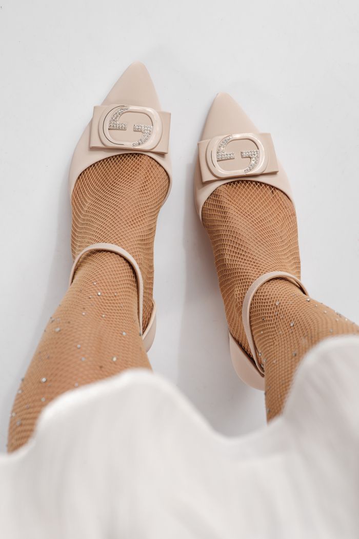 Pantofi cu toc dama bej din piele ecologica Erica #24251