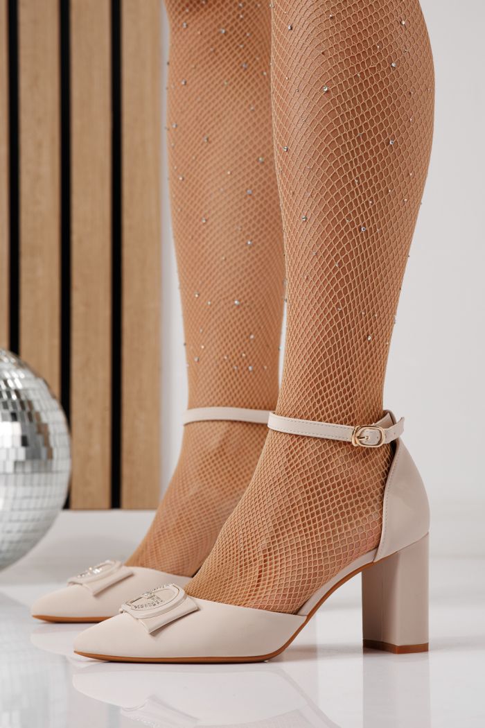 Pantofi cu toc dama bej din piele ecologica Erica #24251