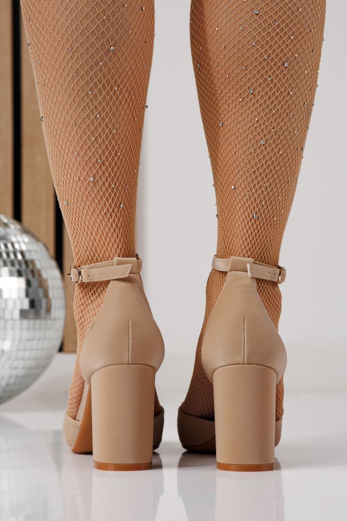 Pantofi cu toc dama khaki din piele ecologica Erica #24253