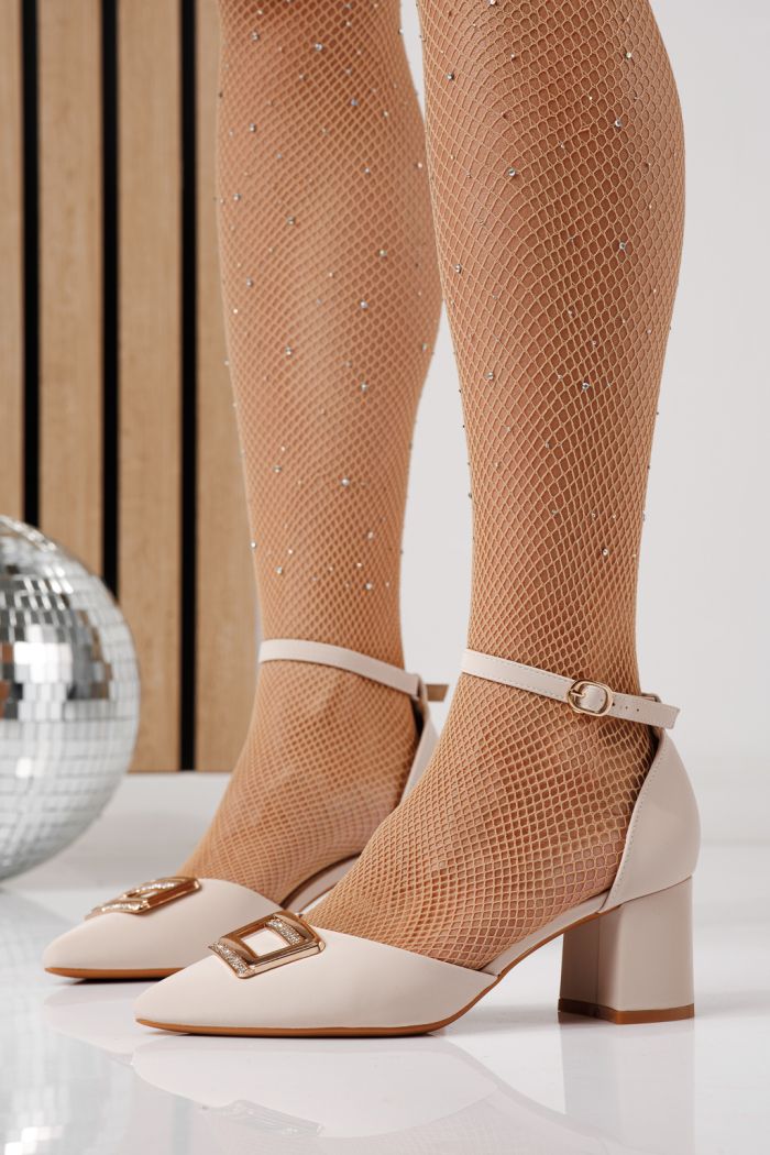 Pantofi cu toc dama bej din piele ecologica Adina #24244