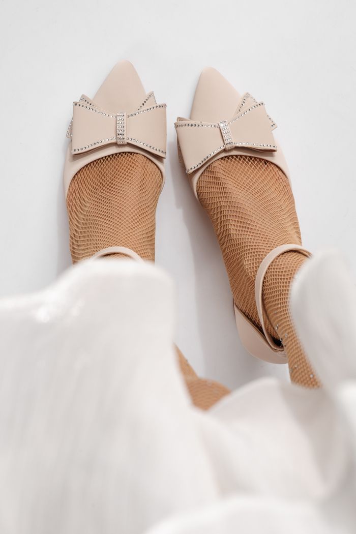 Pantofi cu toc dama bej din piele ecologica Leila #24266