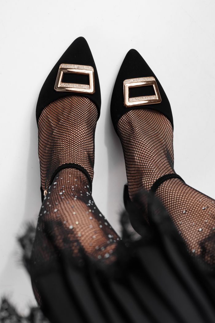 Pantofi cu toc dama negri din piele ecologica Adina #24242