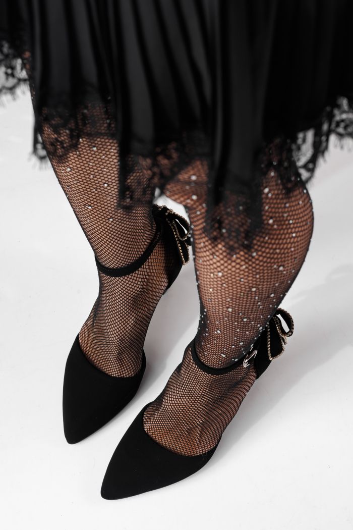 Pantofi cu toc dama negri din piele ecologica Josephina #24264