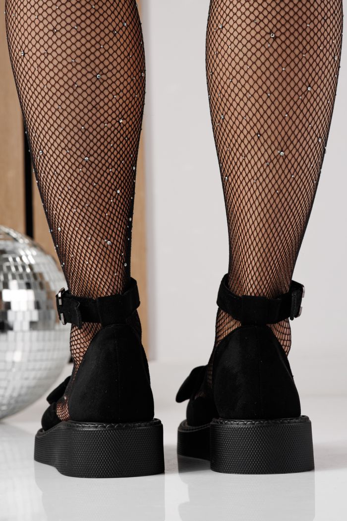 Pantofi casual dama negri din piele ecologica intoarsa Adina #24216