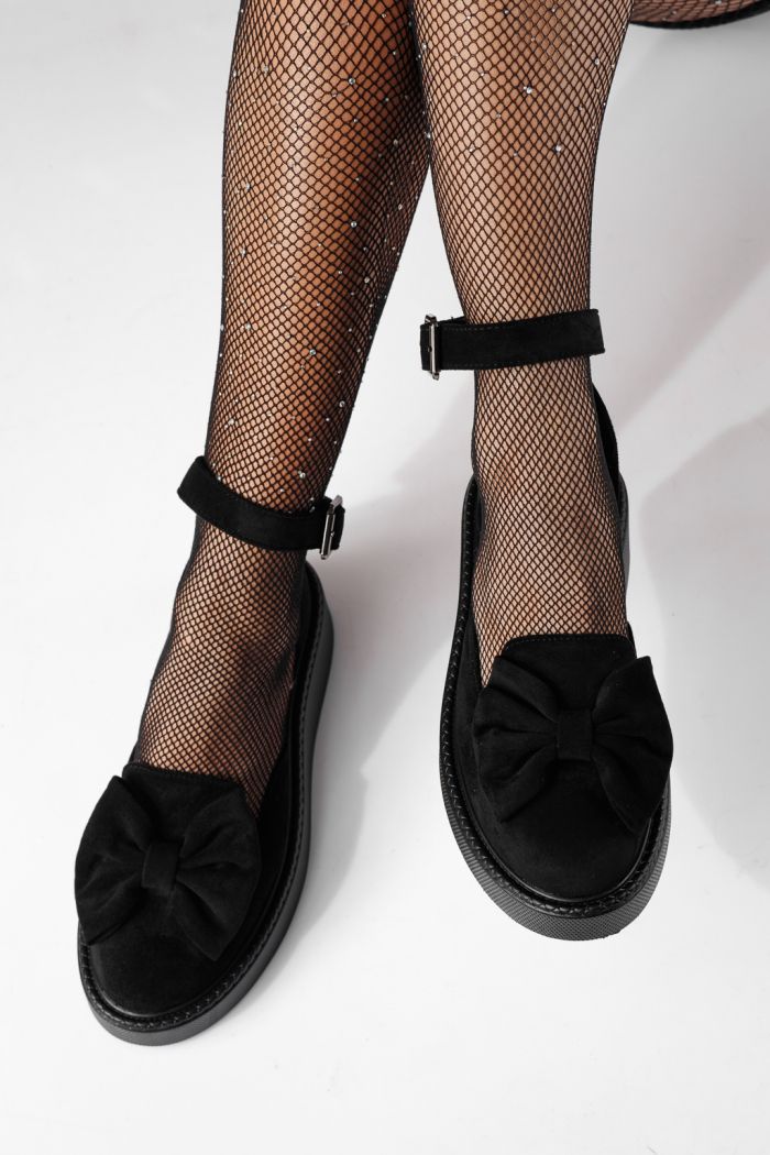 Pantofi casual dama negri din piele ecologica intoarsa Adina #24216