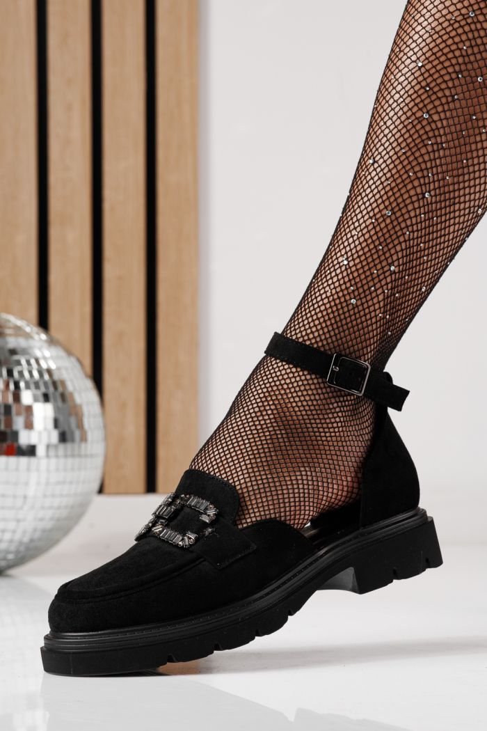 Pantofi casual dama negri din piele ecologica intoarsa Saima #24275