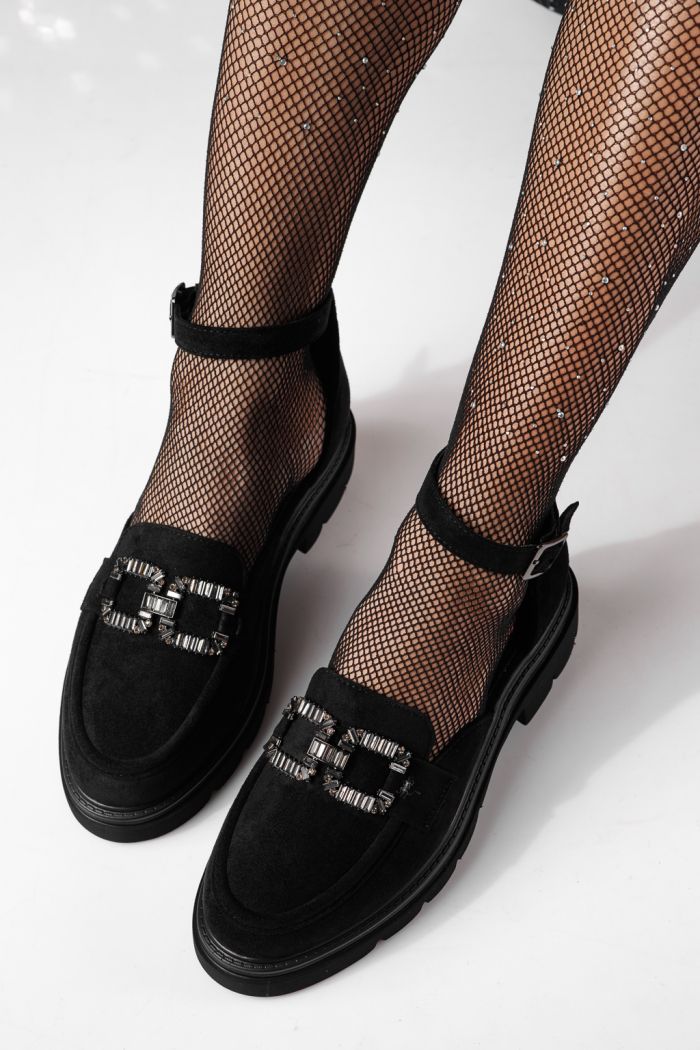 Pantofi casual dama negri din piele ecologica intoarsa Saima #24275