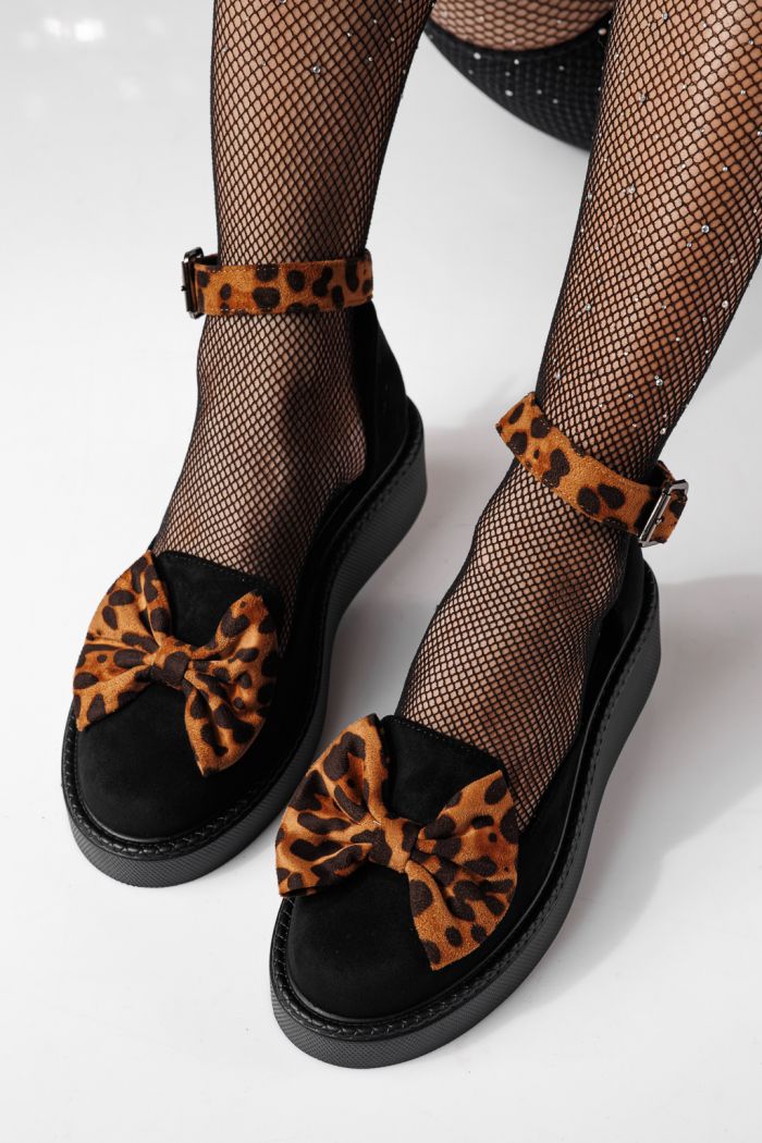 Pantofi casual dama negri din piele ecologica intoarsa Willy #24213