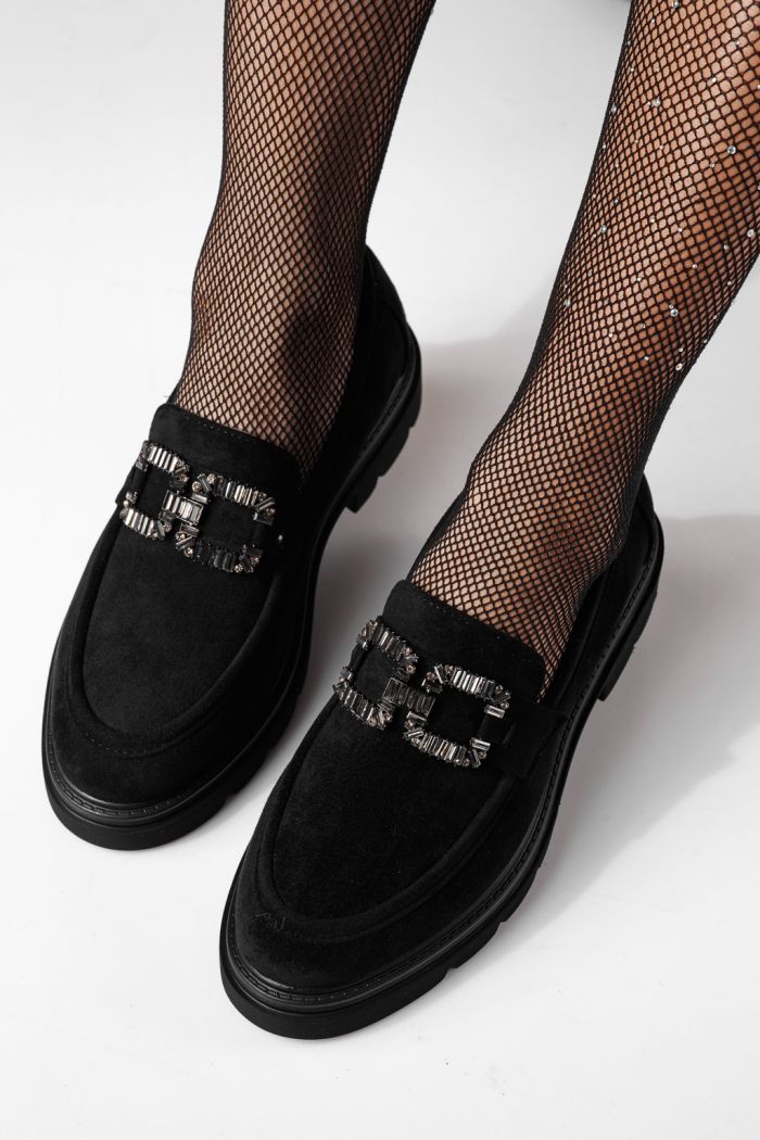 Pantofi casual dama negri din piele ecologica intoarsa Tabita #24277