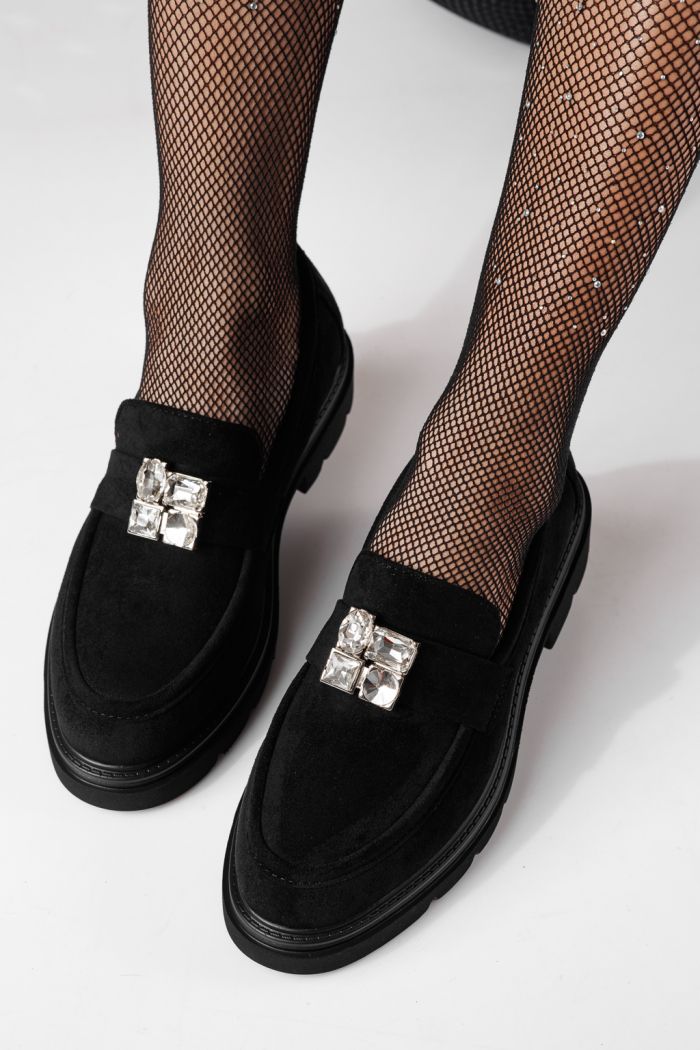 Pantofi casual dama negri din piele ecologica intoarsa Zina #24282