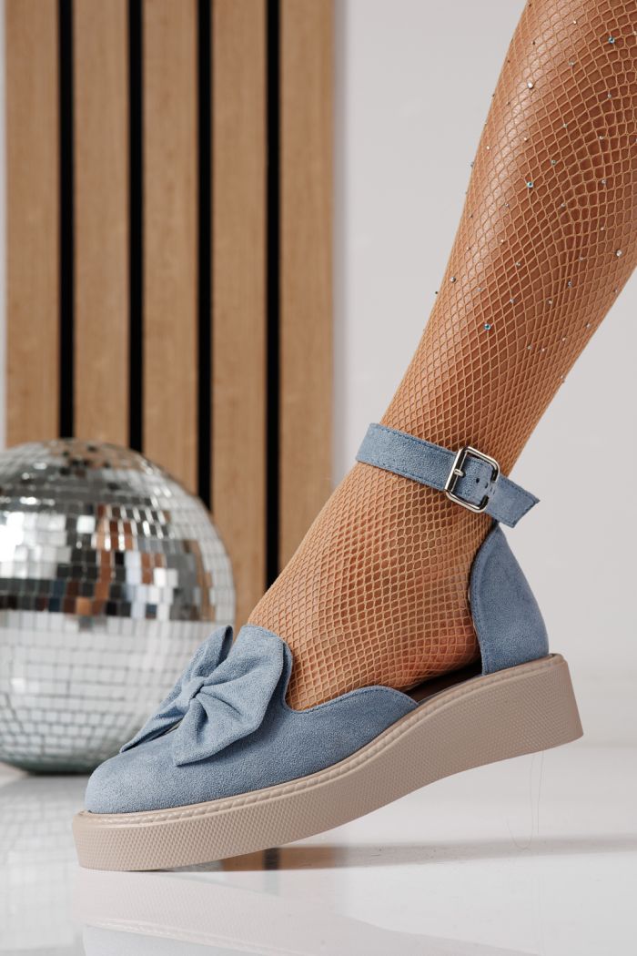 Pantofi casual dama albastri din piele ecologica intoarsa Adina #24218