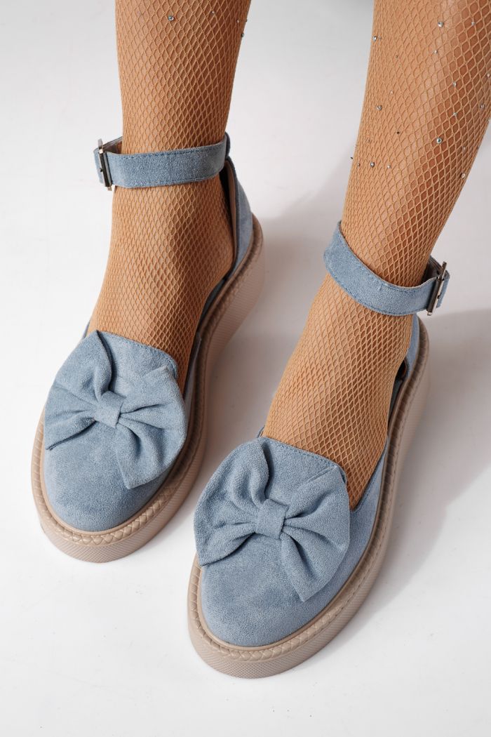 Pantofi casual dama albastri din piele ecologica intoarsa Adina #24218