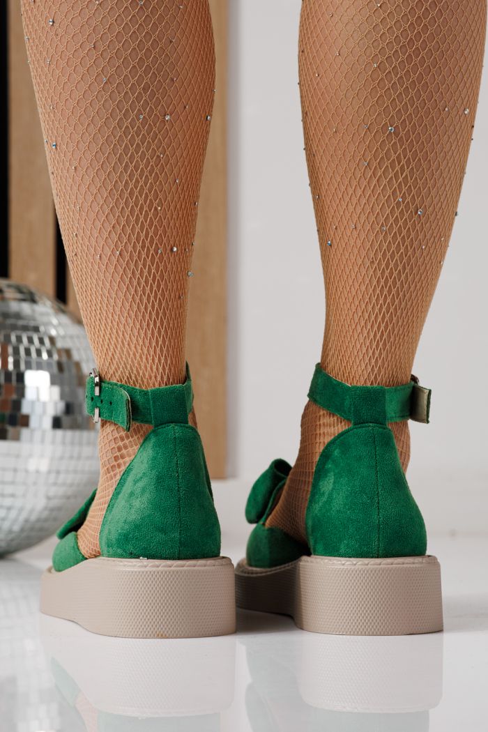 Pantofi casual dama verzi din piele ecologica intoarsa Adina #24217