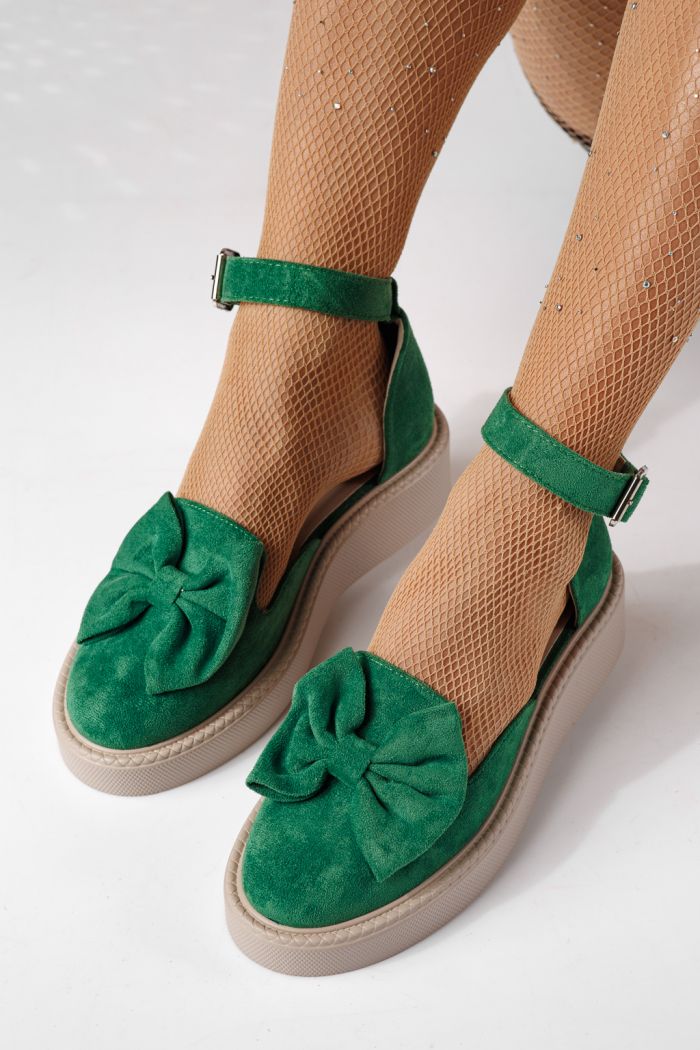 Pantofi casual dama verzi din piele ecologica intoarsa Adina #24217