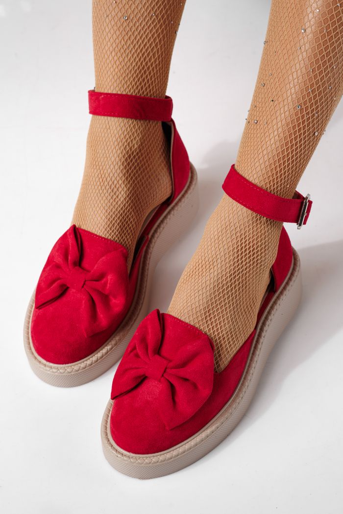 Pantofi casual dama fucsia din piele ecologica intoarsa Adina #24214