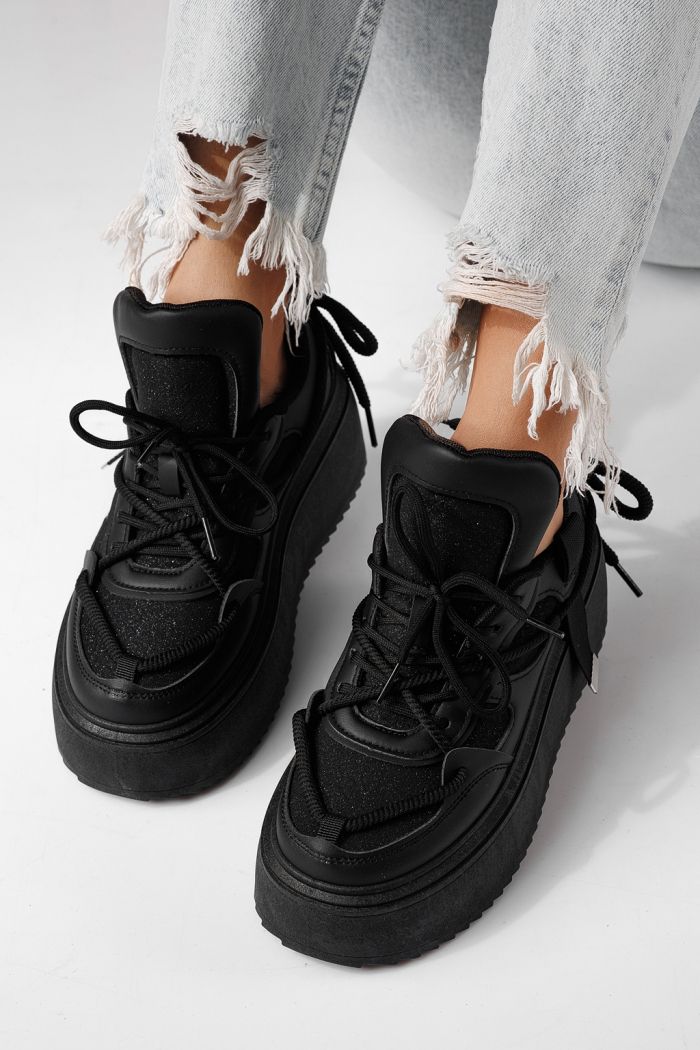 Női fekete tornacipő ökobőrből Elvira #24305