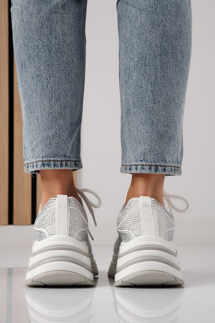 Adidasi dama albi din material textil Eliza #24308