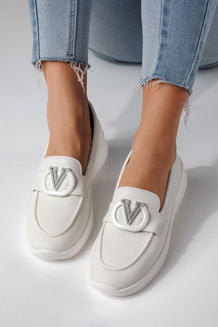 Pantofi casual dama albi din piele ecologica Nancy #24269