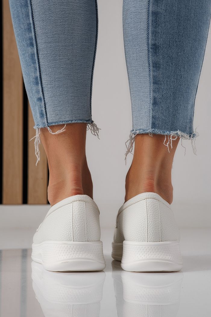 Pantofi casual dama albi din piele ecologica Nancy #24269