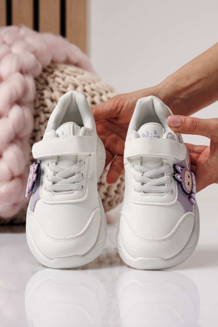 Adidasi copii albi din piele ecologica Bubu #24371