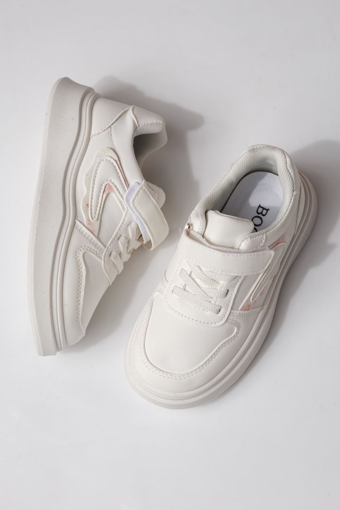 Adidasi copii albi din piele ecologica Isabella #24360