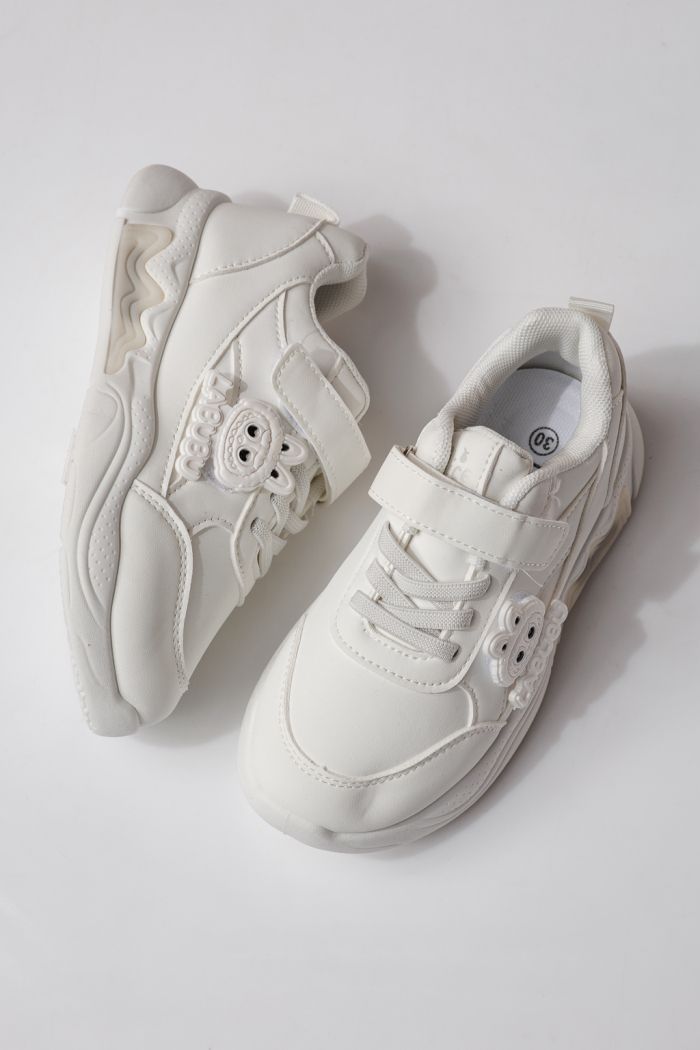 Adidasi copii albi din piele ecologica Bubu #24375