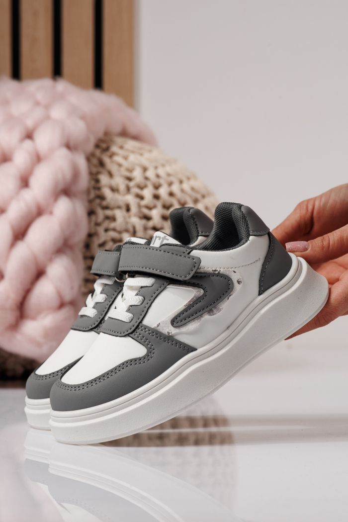 Adidasi copii gri din piele ecologica Isabella #24361