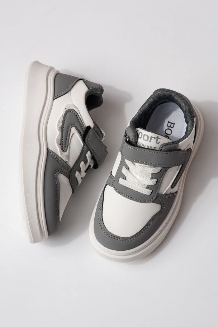 Adidasi copii gri din piele ecologica Isabella #24361