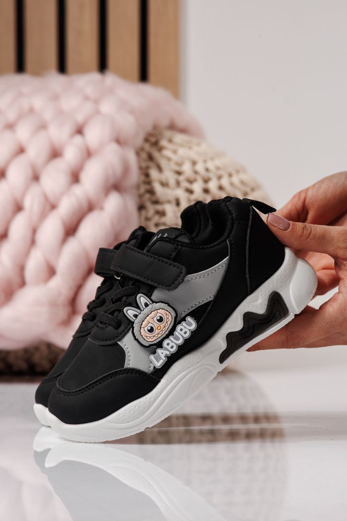 Adidasi copii negri din piele ecologica Bubu #24374