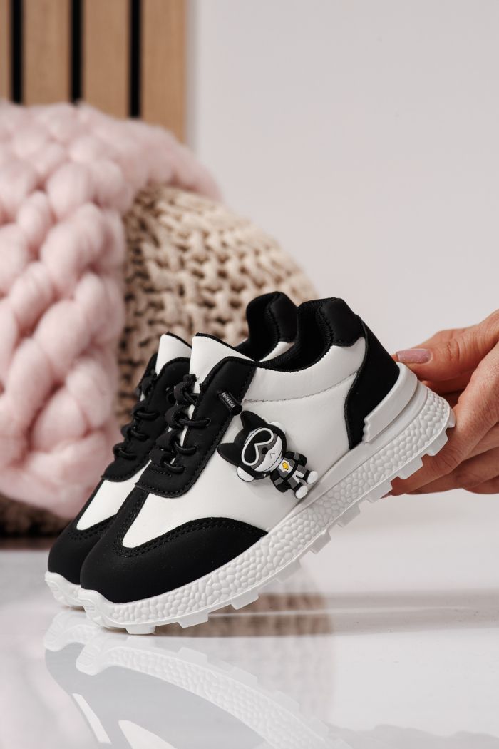 Adidasi copii negri din piele ecologica Ana #24383